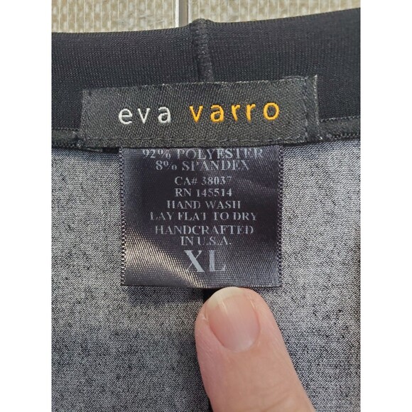 Eva Varro Black Hibiscus Floral Print Angled Hem 3/4 Sleeve Tunic Size XL Artsy - Picture 3 of 4